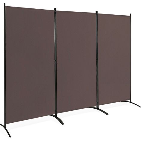 Paravent 3 panneaux marron en polyester et acier, pliable avec charnières solides et pieds incurvés, pour bureau, salon et chambre (1/5)