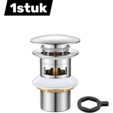 pièce - Bonde - Bonde de lavabo avec trop-plein - Bouchon de bonde perforé en acier inoxydable avec clé - Bouchon de bonde escamotable universel 41-50 mm - Adaptateur chromé - Étanche et anti-colmatag (1/5)