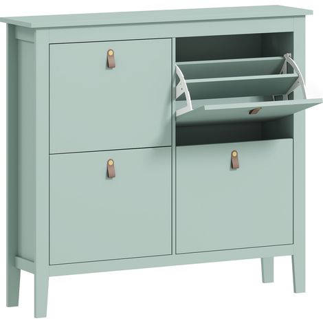 Meuble à chaussures 4 portes 4 étagères JAMIE vert d’eau