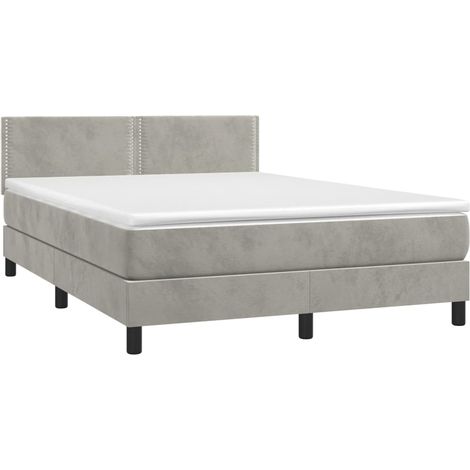 Sommier à lattes de lit et matelas Gris clair 140x190cm Velours vidaXL