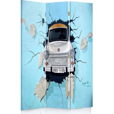 Paravent design voiture vintage pour déco intérieure unique - 110 x 180 cm - 1 face déco, 1 face noir
