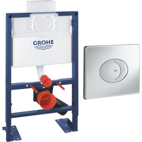 Grohe – Bâti support WC compact – Hauteur réduite 82 cm – Châssis acier époxy – Réservoir encastré 6/9 L – Plaque commande Skate Air horizontale (1/4)