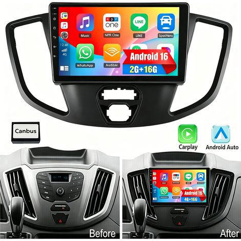 Autoradio 9" Android 16 GPS Navi BT 4.1 CarPlay pour Ford Transit 2013-2019 - 2+16G (1/5)