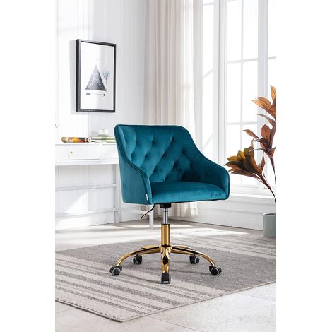 Velvet Swivel Office Chair, Dressing Table Chair, Fabric Office Chair, Pretty Novelty Office Chair, Gold Office Chair for Girls, 360° Adjustable Reception Chair (1/5)