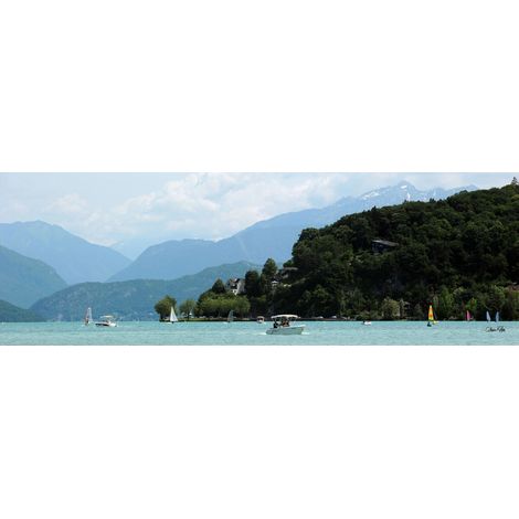 Tableau sur toile bateau sur le lac d'Annecy 30x97 cm - Impression sur Toile Murale Décorative - Image imprimée en HD sur Toile - Toile sur Châssis en Bois FSC - Fabriqué en France (1/4)
