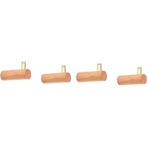 CSPARKV 4Pcs Decorative Hanging Hooks with Gold Nails for Hanging Clothes, Dresses, Hats, Backpacks, Keys, Etc., Wood Color