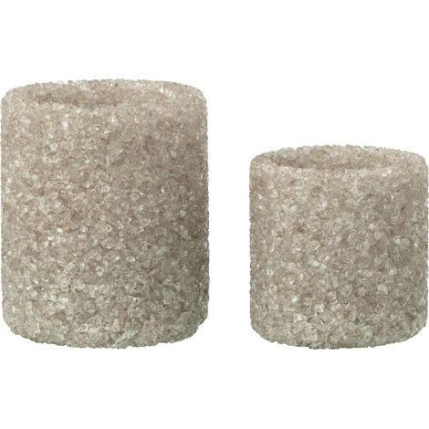 Lot de 2 Photophores en Verre "Pierre" 9cm Grège
