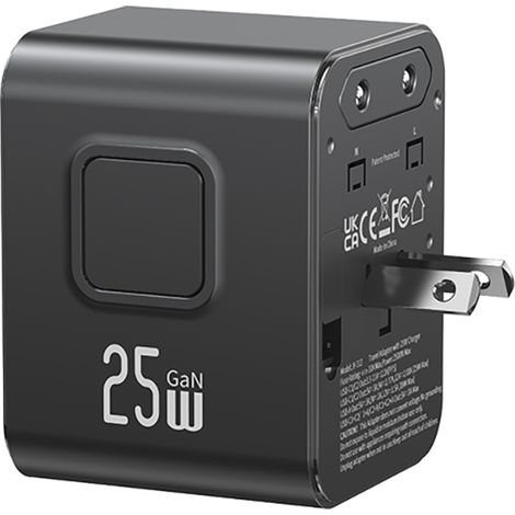 Adaptateur de voyage USAMS CC309 2xUSB-C 25W 4 en 1 US/AU/EU/UK Noir (1/5)