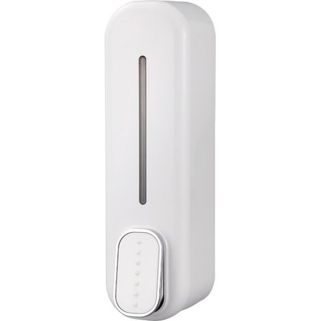 Distributeur de savon liquide mural manuel 300 ml, surface lisse, blanc, idéal pour cuisines, salles à manger, hôpitaux et salles de bains. (1/4)