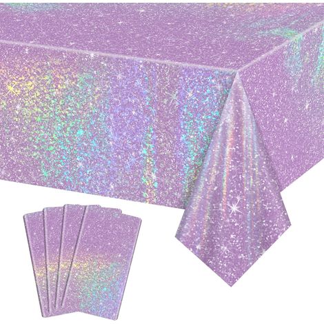 4 Pcs Couvertures de Table Laser Violet, Rectangulaire, Polyéthylène (PE), 130 x 220 cm, Violet, Décorations de fête, Fournitures de mariage (1/5)