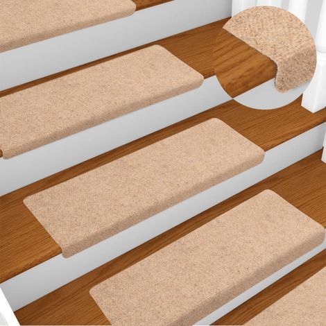 Tapis d'escalier 15 pcs,Marchettes d'escalier,Protections d'escalier Tissu aiguilleté 65x21x4 cm Marron DVNEI629535