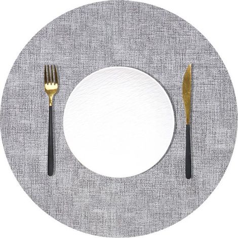 Sets de table, 4 sets de table (33 cm) + 4 sous-verres (10 cm), lavables, ronds, antidérapants, en similicuir, aspect similicuir, gris argenté (1/5)