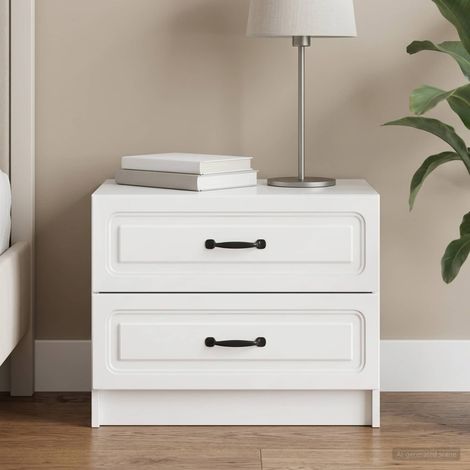 Table de chevet 2 tiroirs en bois d’ingénierie blanc brillant 62 x 34,5 x 44,5 cm, 15.35kg - PANGIVO (1/5)