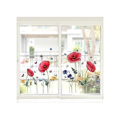Dekorative Fensteraufkleber mit Blumenmotiv, Libellen, Schmetterlingen und grünen Blättern – Antihaftbeschichtung für Glasfenster, 30 x 54 cm