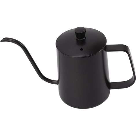 Petite bouilloire à café filtre en acier inoxydable, bec verseur en col de cygne, 600 ml, noire, pour un contrôle précis du débit. (1/5)