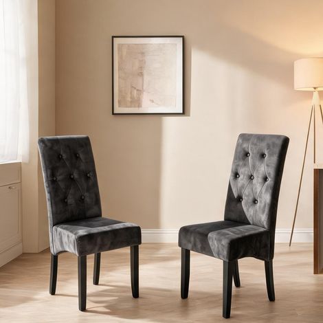 2 chaises velours noir et bois massif pour salle à manger (1/5)