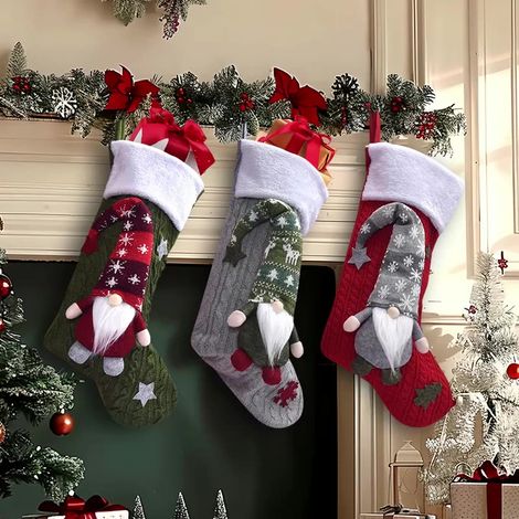 Calze natalizie, confezione da 3, 48 cm, calze natalizie 3D di Babbo Natale, calze da appendere al camino, adatte come Natale (1/5)