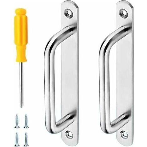 Lot de 2 poignées de porte coulissante robustes en acier inoxydable avec tournevis pour meubles de cuisine, placard, porte d'abri de jardin, 160 x 20 mm (argent), (1/5)