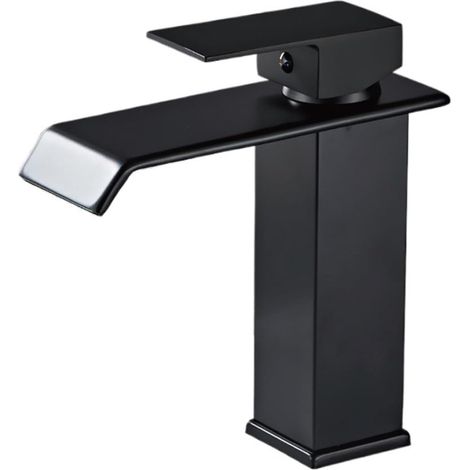 Robinet cascade pour vasque, laiton, noir, pour salle d'eau (1/5)