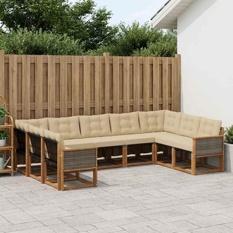 vidaXL Outdoor-Sofagarnitur mit Kissen 9 pcs Natur und Beige (1/5)