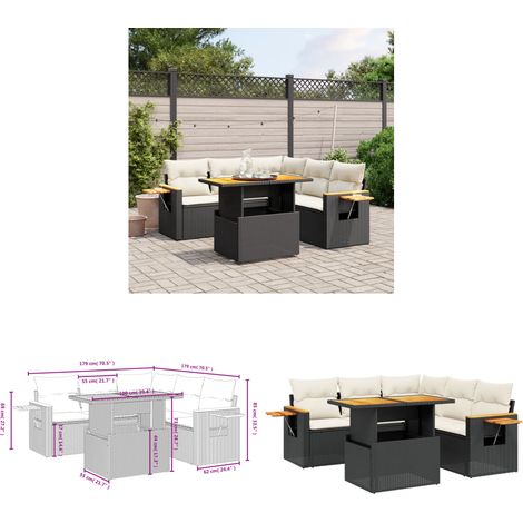 6-tlg. Garten-Sofagarnitur mit Kissen Schwarz Poly Rattan - Gartenmöbel Set - PE-Rattan Möbel - Outdoor Lounge - Gartenlounge - Terrassenmöbel - Home & Living (1/3)