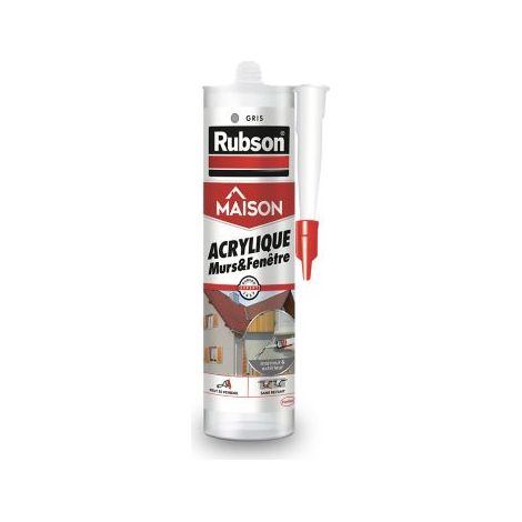 Rubson Mastic Maison Acrylique Murs & Fenêtres, mastic acrylique gris pour intérieur & extérieur, comble fissure, joint porte et fenêtre, Cartouche de 280 ml (1/5)