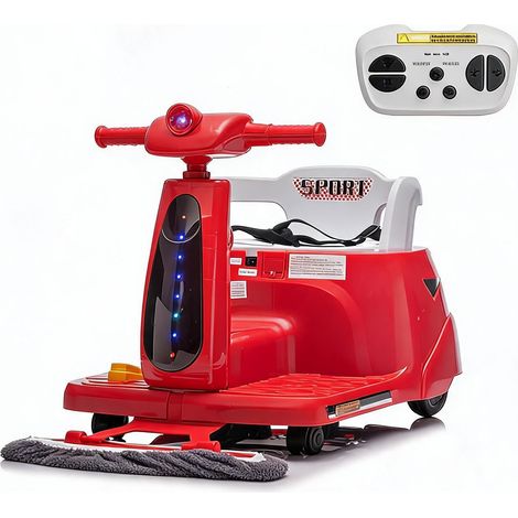 Voiture électrique 2 en 1 12 V pour enfants - fonctions de nettoyage et de marche, télécommande parentale, lumières LED, sans fil, port USB, idéale pour les enfants de 3 à 8 ans, rouge