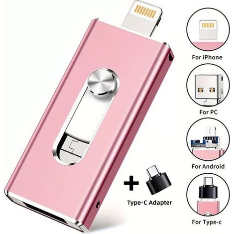 4-in-1 USB-Stick,Schneller 512-GB-USB-Stick,Geeignet für iPhones,Highspeed-Fotostick,Externer Speicher für Fotos und Videos,Pink