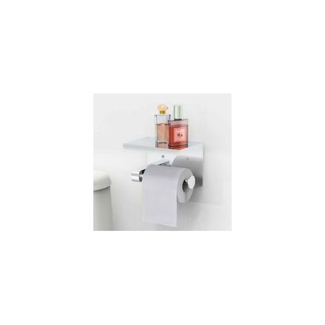 Portarrollos de papel higiénico Ulisem, sin perforación, dispensador de papel higiénico con estante, de acero inoxidable SUS 304, adhesivo y fijación mural para baño. (1/4)