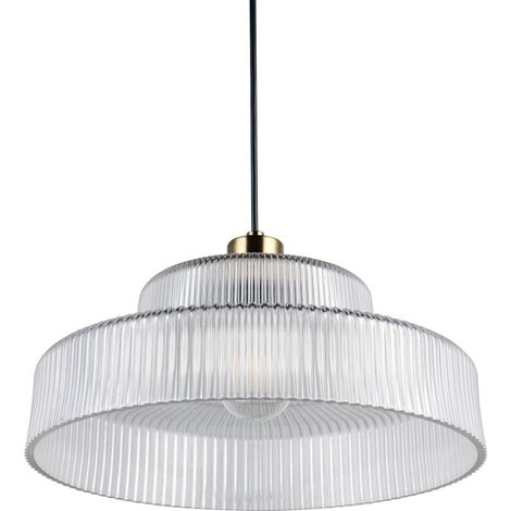 Suspension, Suspension vintage en verre strié Abella Transparent en Verre, BOITE A DESIGN
