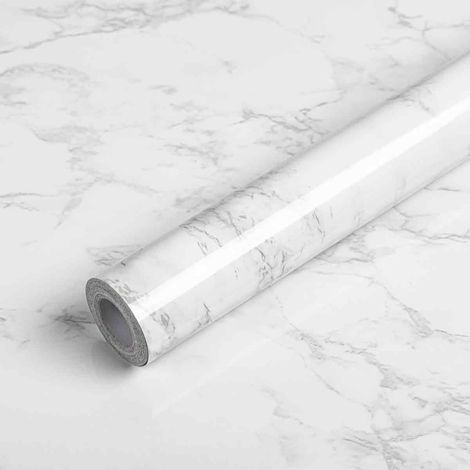 Film Adhésif PVC - Revêtement Marbre Blanc Gris - 60 cm × 5 m - Pour Meubles Cuisine Armoires Comptoirs Murs - Auto-adhésif Facile à Poser