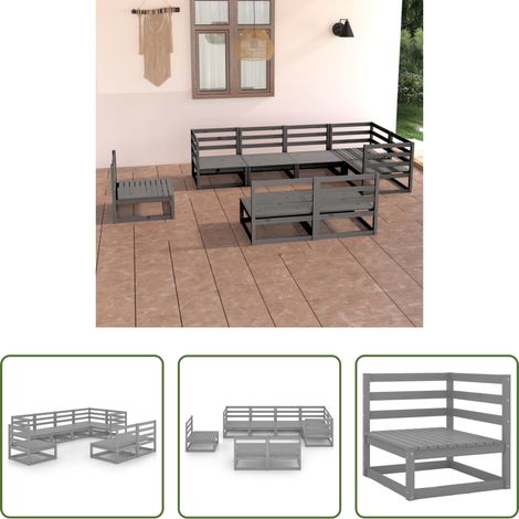 Gartenmöbel - 8-tlg. Garten-Lounge-Set Grau Massivholz Kiefer (1/5)