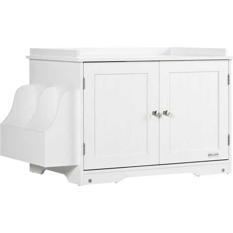Maisonnette chat avec toilettes paroi ajustable et portes magnétiques design blanc élégant 86x48x52cm entretien facile pour animal moderne (1/5)