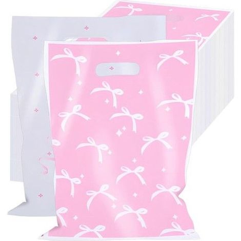 Sachets cadeaux en plastique - Lot de 100 pièces - Nœud rose élégant - Matériau robuste et durable (1/5)