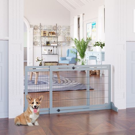 Cancelletto estensibile per cani in legno, 104-183 cm, autoportante, grigio DESVIAE (1/4)