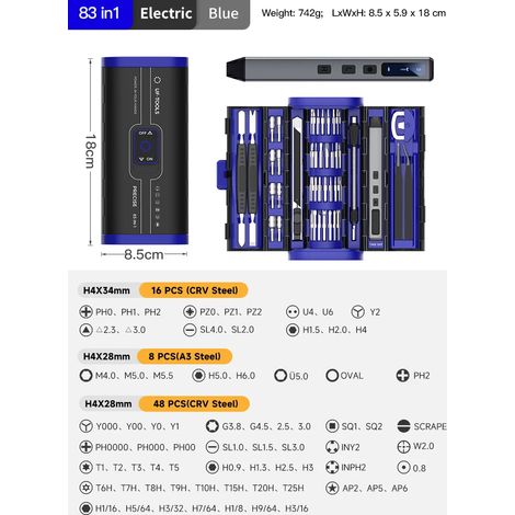 (Bleu) Jeu de tournevis électrique avec mini-forets, adapté à la réparation de téléphones portables et d'ordinateurs. (1/5)
