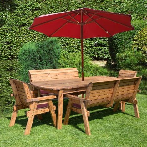Charles Taylor 8 Seater Wooden Rectangular Table & Chairs Benches Parasol Red (1/5)