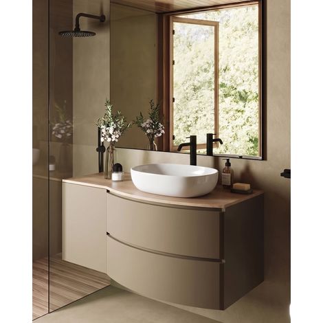 Mobile bagno 120x57 tortora opaco quercia Berna con lavabo in ceramica (1/4)