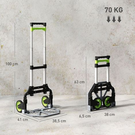 Diable Pliable avec Poignée Réglable, Roues Pivotantes, Gris et Vert, Capacité 70 Kg (1/4)