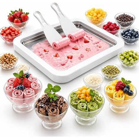 Máquina para hacer helado enrollado, Heladera, Prepara tu propio helado, 22,5 x 17,5 cm, Máquina de helado, Prepara helado fácilmente, Blanca (1/5)