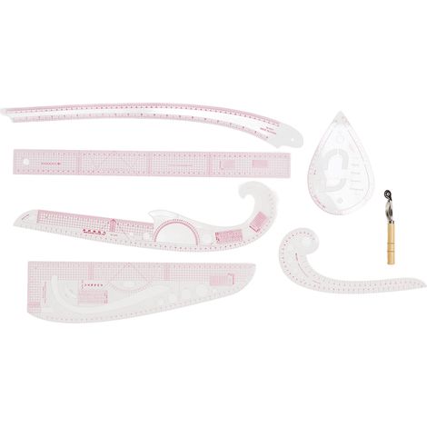 Règles de tailleur en plastique PVC, 6 pièces, motif de courbe, règle de fabrication de vêtements, ensemble de coupe de couture avec graveur (1/5)