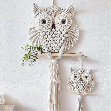 Kit de suspension murale hibou en macramé, hiboux bohèmes, papier peint tissé attrape-rêves pour décoration intérieure L (1/5)