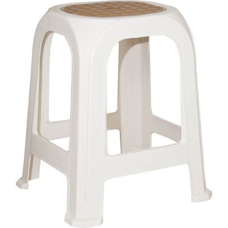 Sgabello bagno in plastica mis. 31x27x46 cm - Sgabellino multiuso da cucina o cameretta per bambini - Bianco e Marrone (1/5)