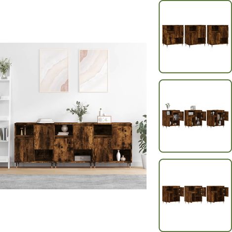 The Living Store Sideboards 3 Stk. Räuchereiche Holzwerkstoff - Holz Sideboard - Wohnzimmermöbel - Schreibtischregal - Regal - Sideboard Set (1/5)