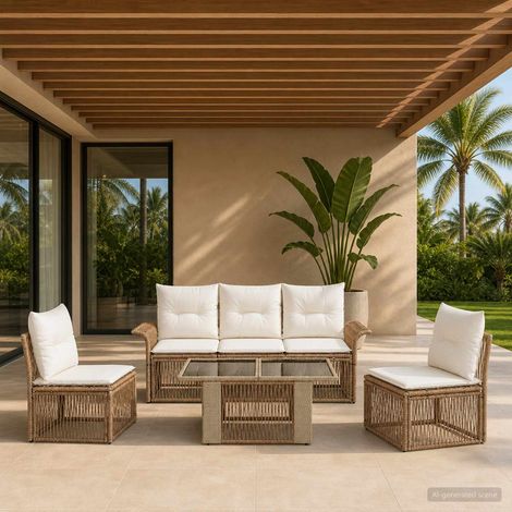 vidaXL Set Divano da Giardino 6 pz Beige e Bianco Crema polyrattan (1/5)