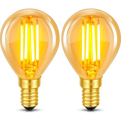 Ampoule E14 Filament LED Vintage 4W, Equivalent 40W Incandescence, Verre Ambré Blanc Chaud 2200K, G45 Golf Filament Rétro, 400LM, AC 220V, Non-Dimmable, Décorative pour Restaurant Café Bar, Lot de 2 (1/5)