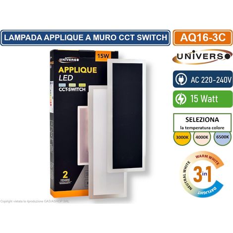 UNIVERSO AQ16-3C LAMPADA APPLIQUE LED SMD DA INTERNO IN ACRILICO 15W CAMBIA COLORE SWITCH CCT 3in1 3000K-4000K-6500K (1/5)