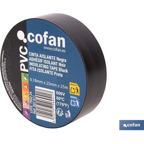cinta aislante negra 180 micras 25 mm x 25 m, resistente al voltaje y calor (1/5)