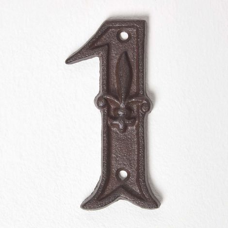 HOMESCAPES Cast Iron House number, 1 - Brown (1/4)