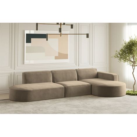 Ecksofa Designersofa PALMA in Stoff Noel Braun Ottomane Rechts (1/2)